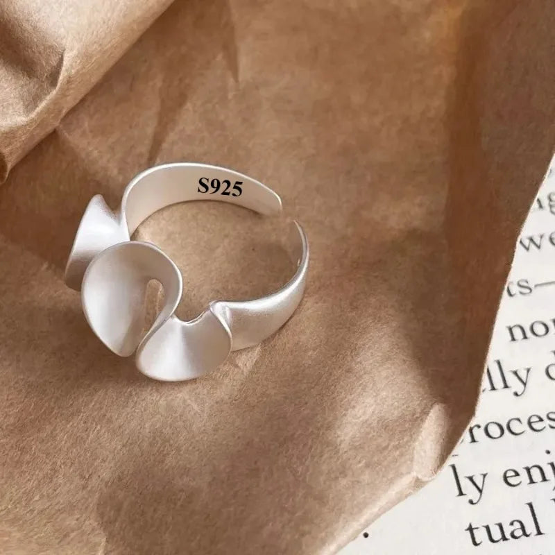 925 Sterling Silver Vintage Matte Frosted Lace Irregular Finger Rings