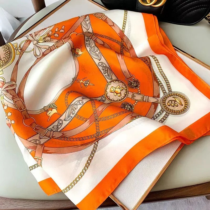 Luxury Silk Square Plaid Satin Scarf