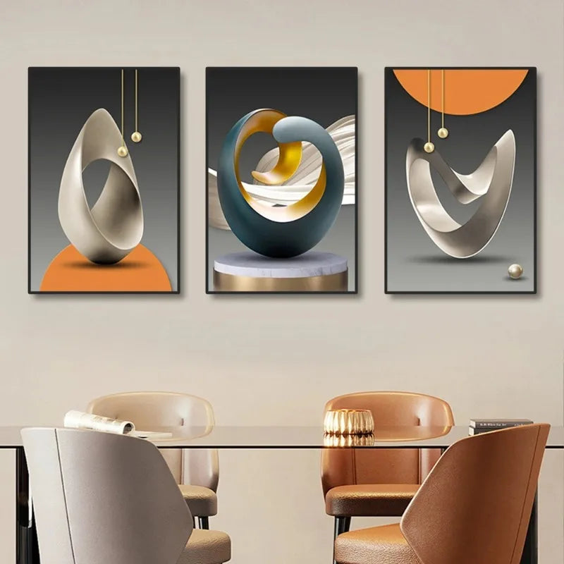 3pcs Modern Geometric Wall Art Canvas Prints Luxury Abstract Artwork Paintings