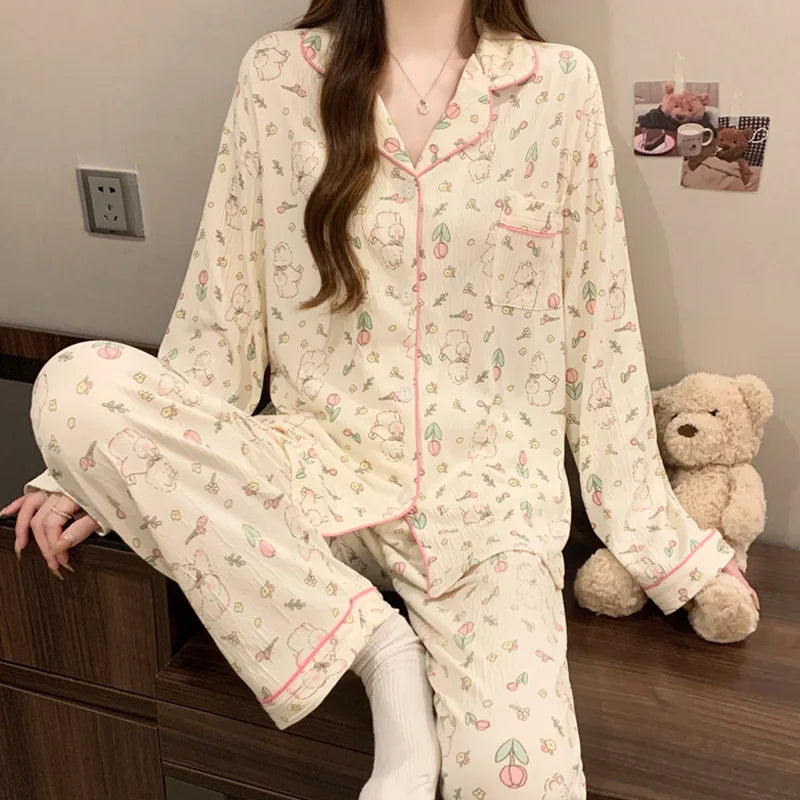 Love Cardigan Pajamas Long Sleeve Set