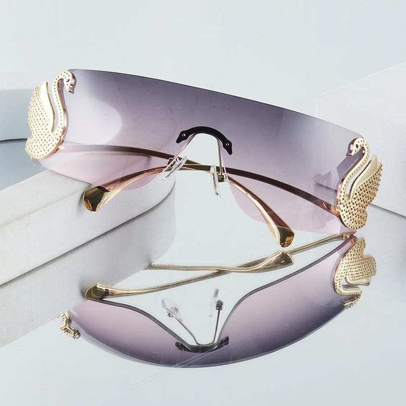 Frameless with Rhinestone Embellished Swan Sunglasses