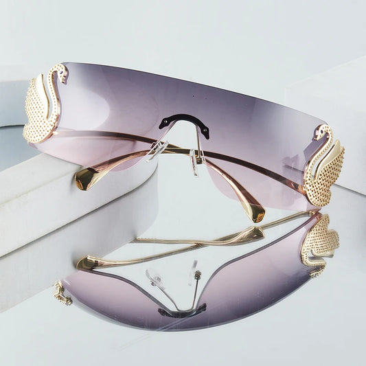 Frameless with Rhinestone Embellished Swan Sunglasses
