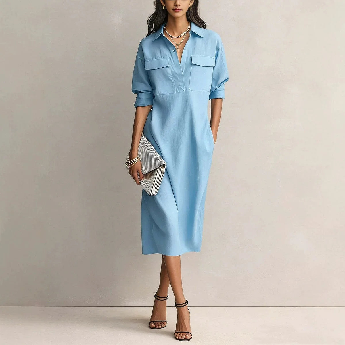 Cotton Linen Slim casual Mid Dress