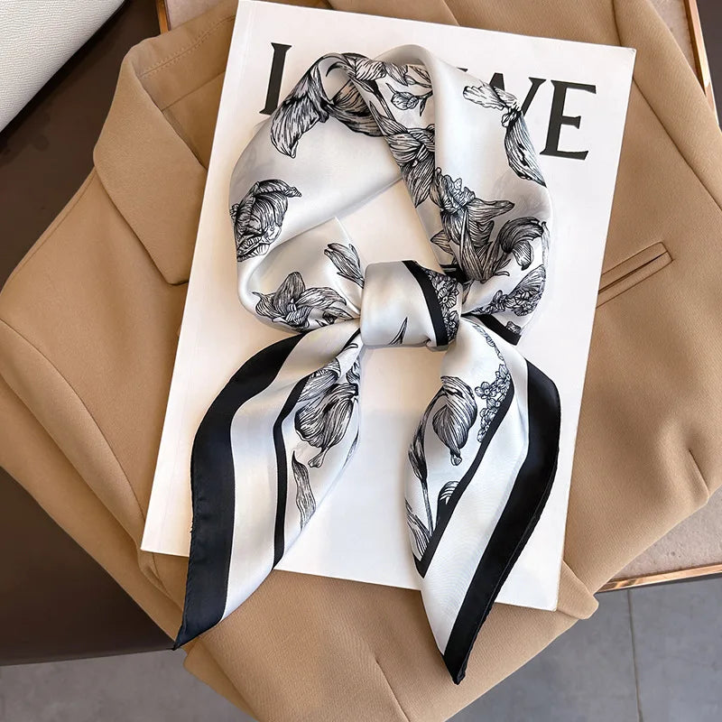 Luxury Silk Square Plaid Satin Scarf