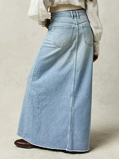 Falda vaquera larga de talle alto estilo maxi
