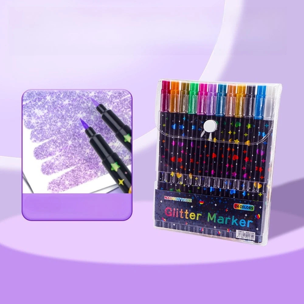 24 Colors Colorful Double Ended Glitter Pens with Fast-Drying Glue