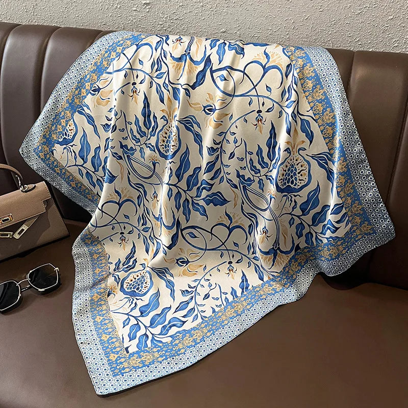 Luxury Silk Square Plaid Satin Scarf