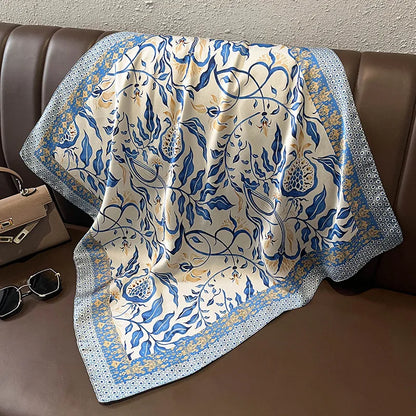 Luxury Silk Square Plaid Satin Scarf