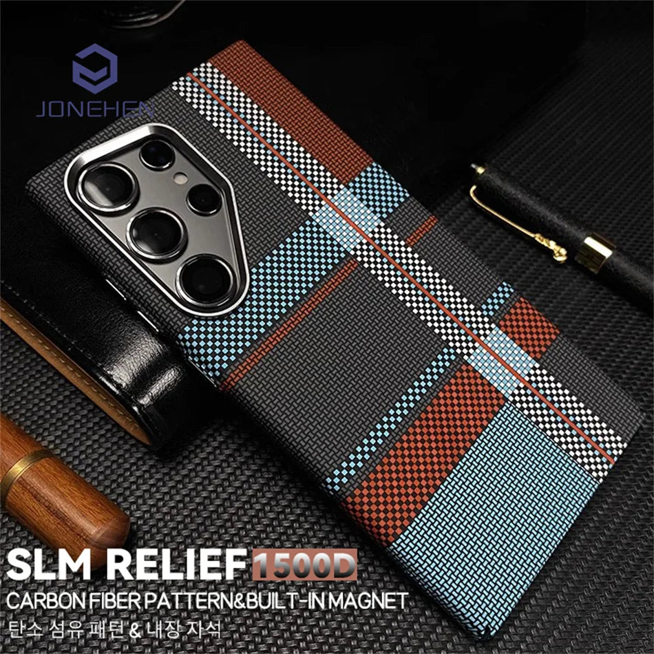 Ultra Slim Carbon Fiber Pattern Mganetic Samsung Cover