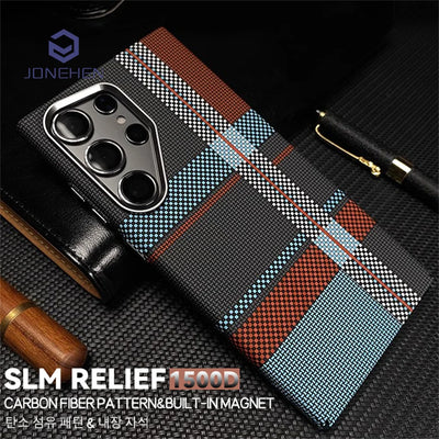 Ultra Slim Carbon Fiber Pattern Mganetic Samsung Cover