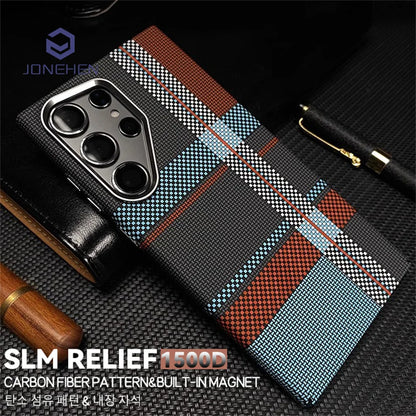 Ultra Slim Carbon Fiber Pattern Mganetic Samsung Cover