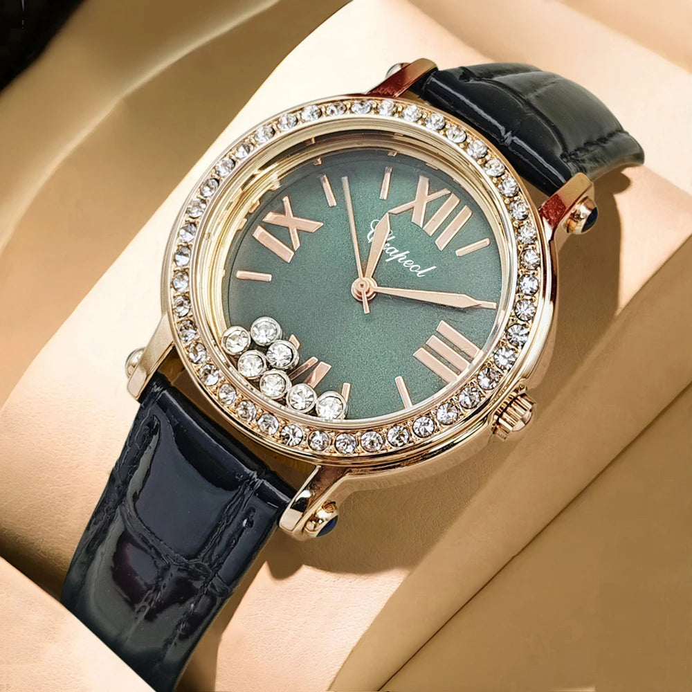 Vintage Green Waterproof with a Luxurious Diamond-Studded Watch