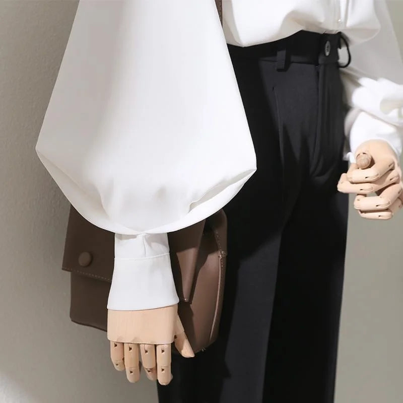 Long Lantern Sleeve Collar Loose Blouses