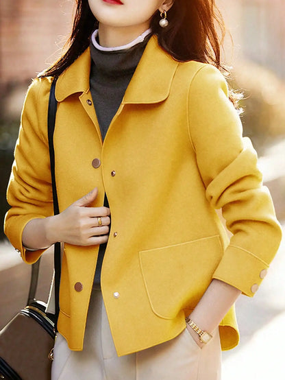 Classic Solid Short Woolen Warm Clothing Button Up Coat