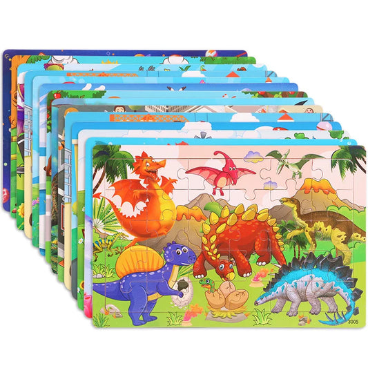 30 Pieces Wooden Jigsaw Puzzle Kids Cartoon Animal Puzzles Toys