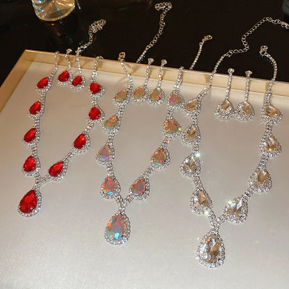 Inlaid Red Rhinestone Necklace Earring Set