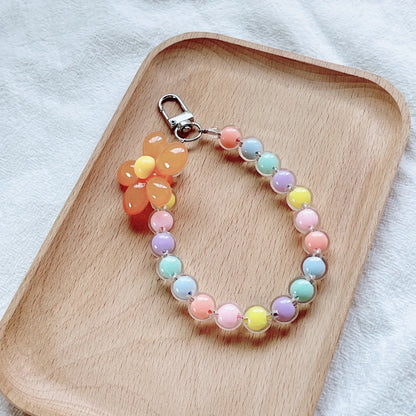Colored Bead Petal Lanyard for IPhone Anti-Lost Bracelet Case Wrist Strap