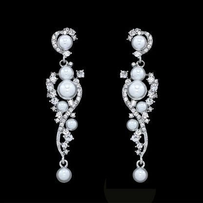 Gold Bridal Drop Simulated Pearl Crystal Statement Earrings