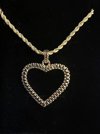 18K Gold Rope Chain Heart Pendant Necklace