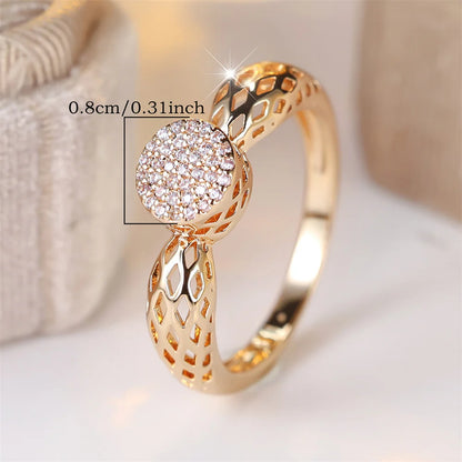 White Zircon Round Stone Hollow Metal Vintage Gold Rings