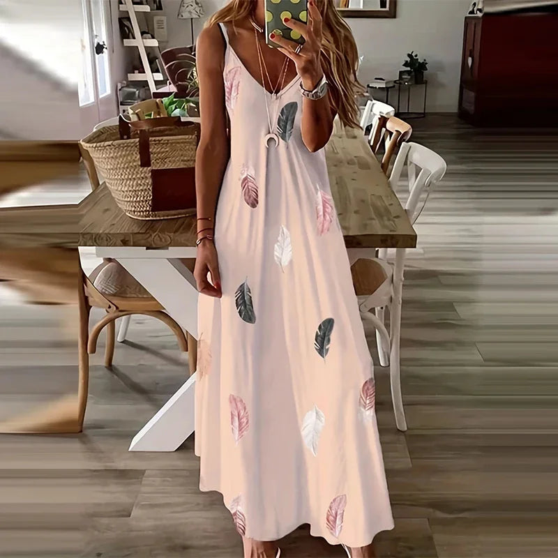 Feather Print Maxi Dress