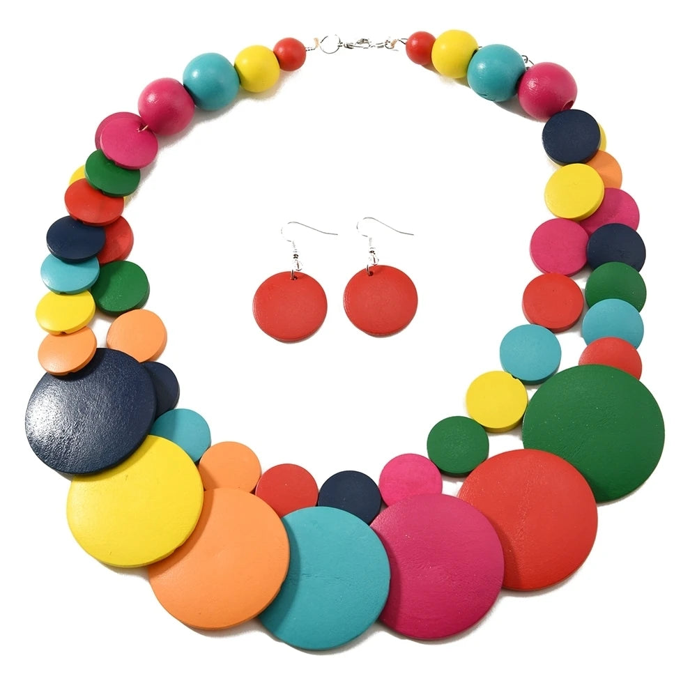 African Bohemian Geometric Wooden Handmade Necklace