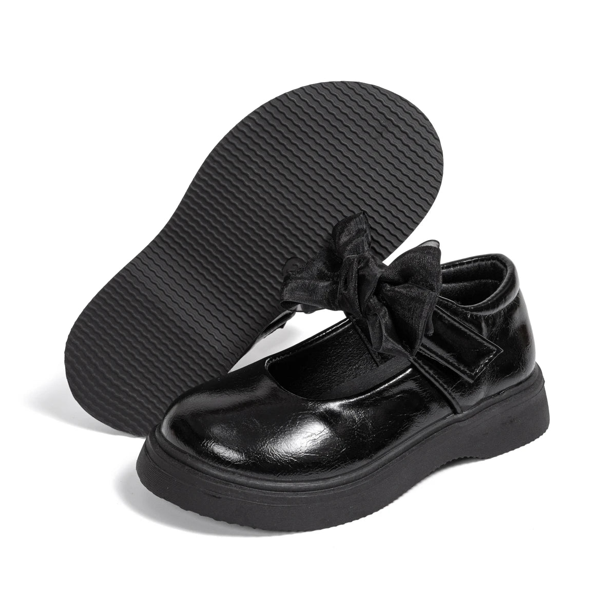 Classic Leather Spring and Autumn Bow Metal Buckle Mary Jane Shoes