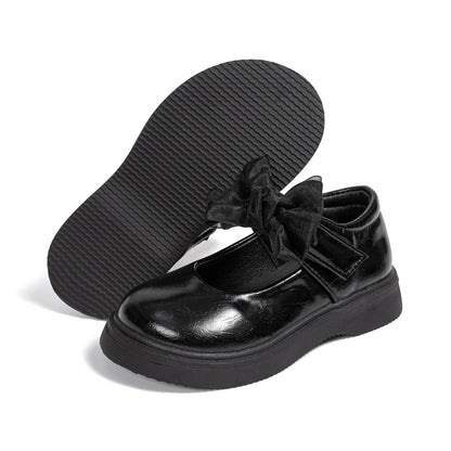 Classic Leather Spring and Autumn Bow Metal Buckle Mary Jane Shoes