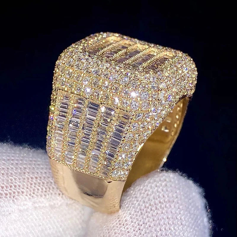Huitan Luxury Geometric Gold Color Shining CZ Rings