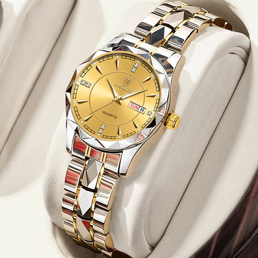 Luxury Ladies Quartz Waterproof Luminous Date Stainless Stain Wristwatch