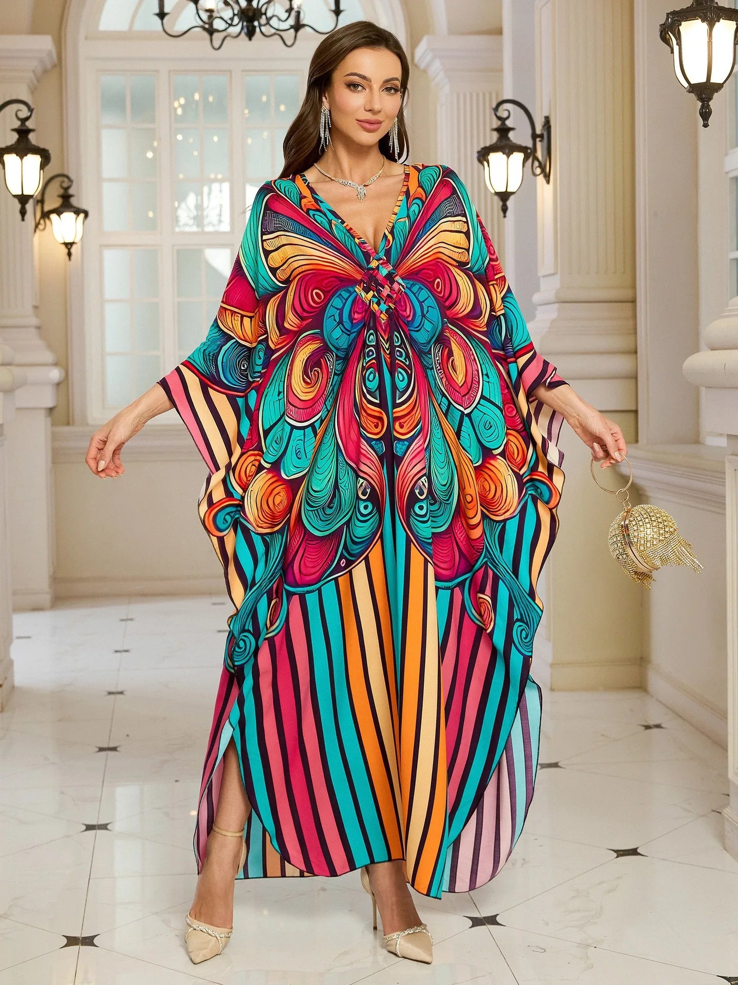 Kaftan Wave Neck Swimsuit Cover Up Caftan Dress
