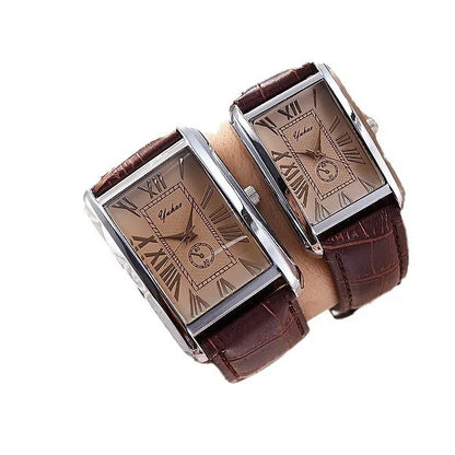 Couple Luxury Rectangle Dial Quartz Leather Band Casual Wristwatch