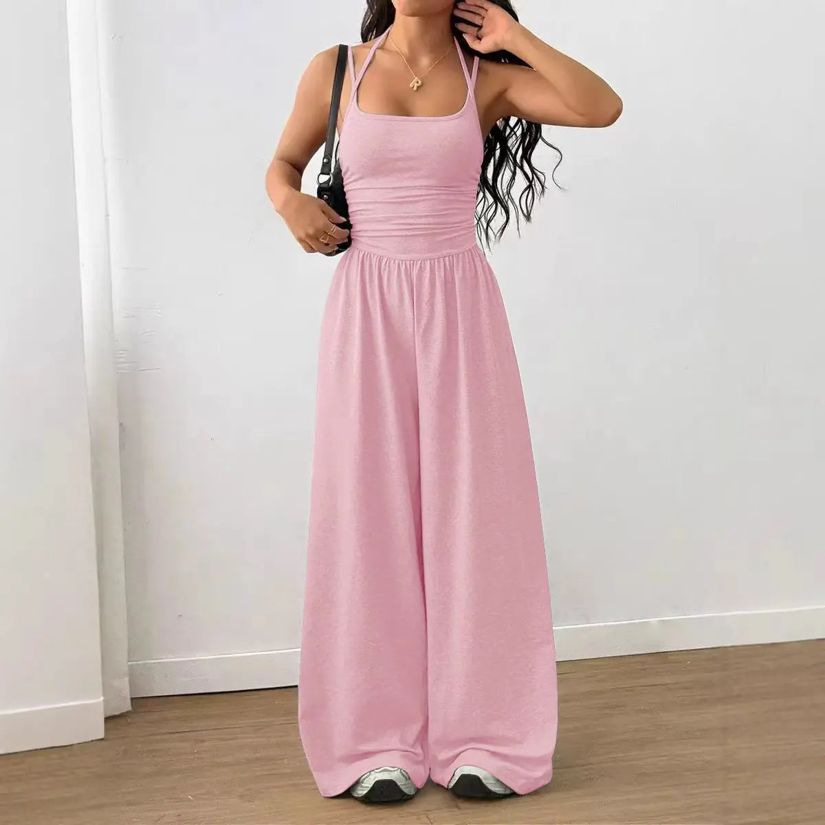 Halter Spaghetti Strap Casual Elastic High Waist Backless Wide Leg Jumpsuits