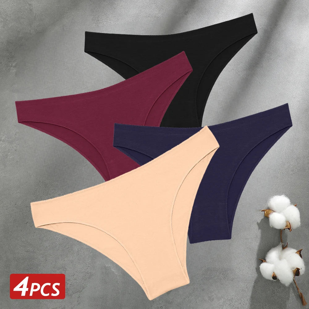 4PCS Seamless Cotton Panties Sexy Low Waist Underpants Lingerie