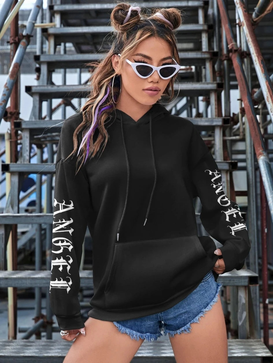 Angel Wings Printed Hoodies Loose Pullover