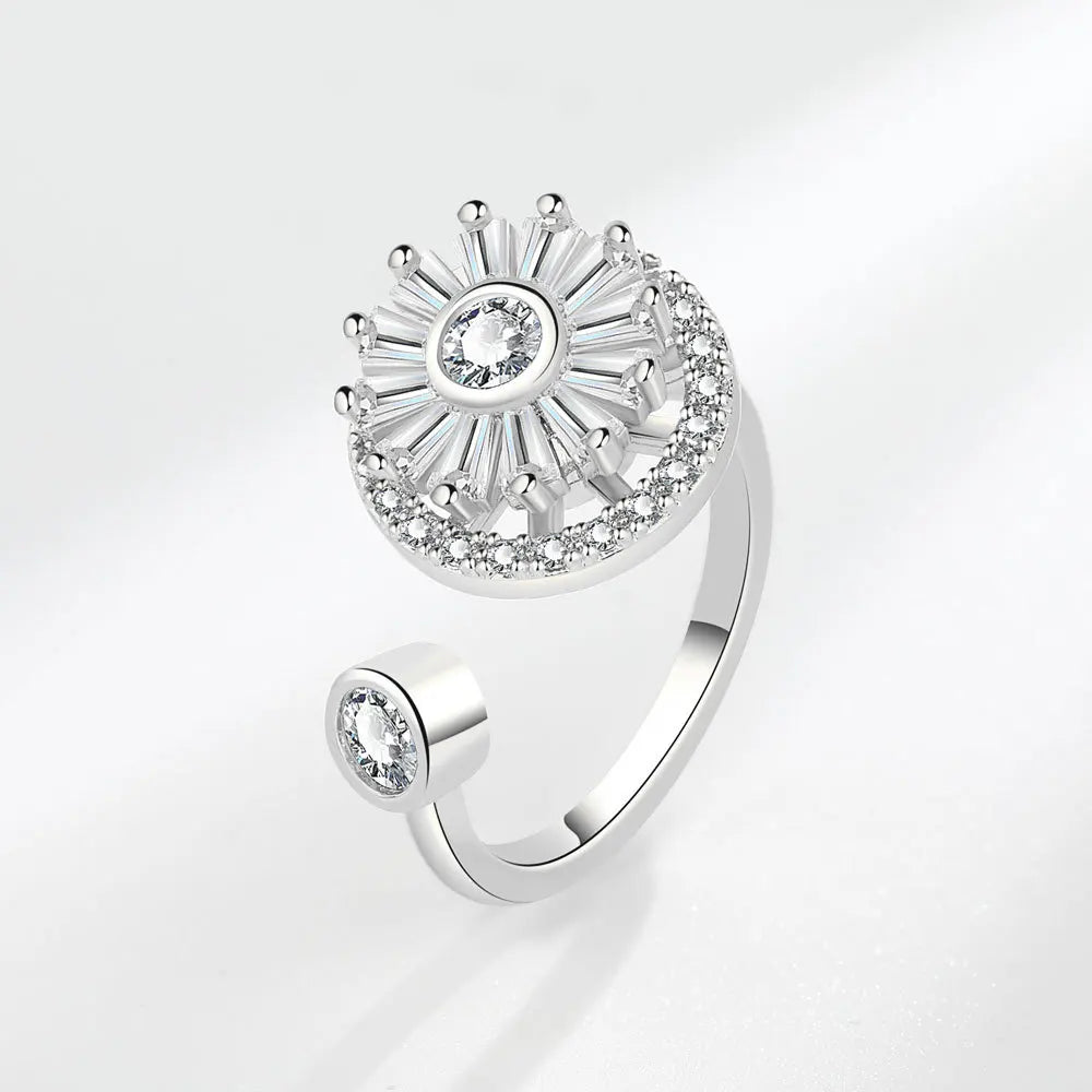 DANA 925 Silver Sunflower Diamond Zircon Ring