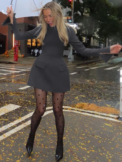Dulzura Long Sleeves Zipper Bodycon Mini Dress