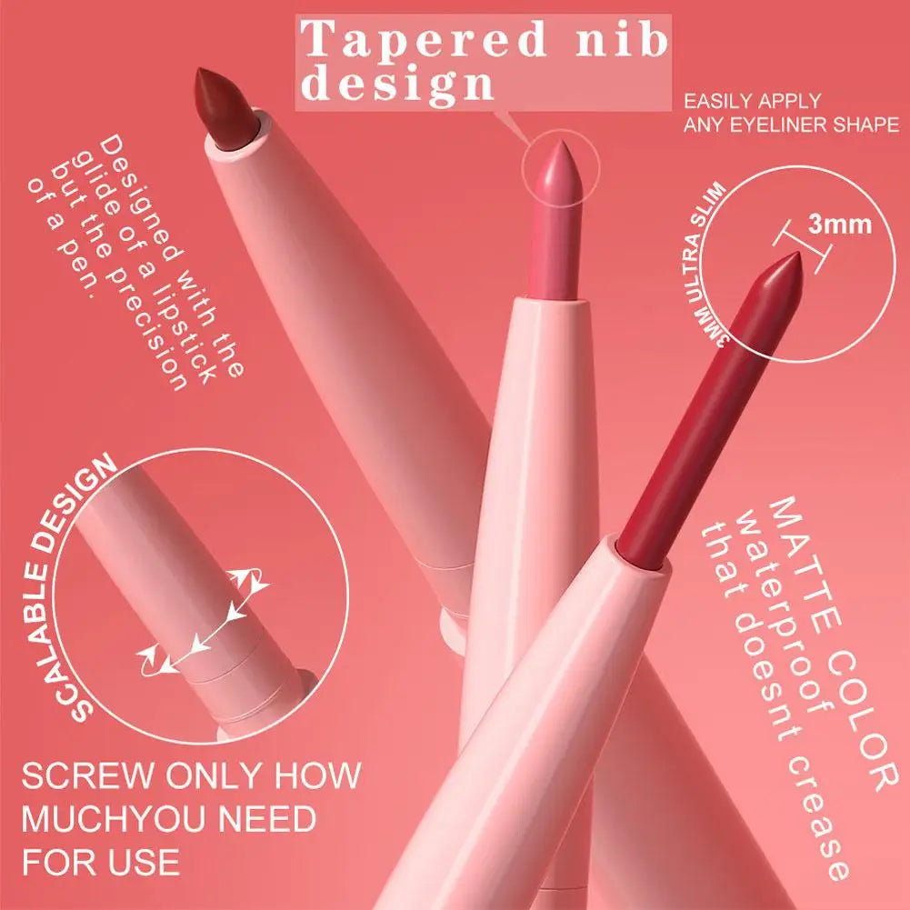 Matte Lip liner Pen 12Color Waterproof Fine Lipstick Slim Lip Outline Contour Makeup