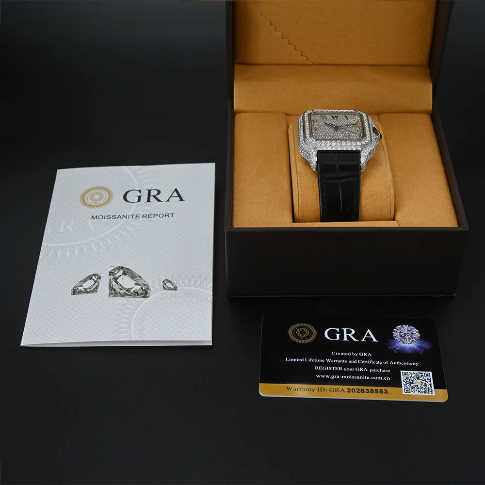 Leather Hip Hop Iced Out Jewellry Watch