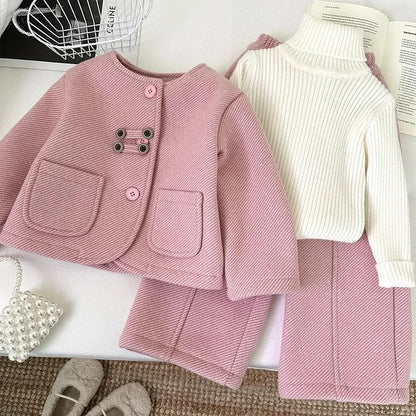 Korean Style Spring Autumn Thickened Round Neck Casual Warm Outfit Set