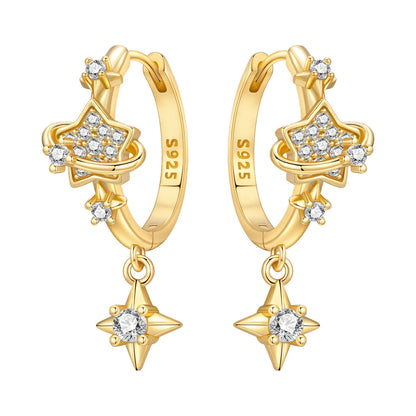 S925 Sterling Silver Zircon 18K Gold Lining Vintage Hoop Earrings