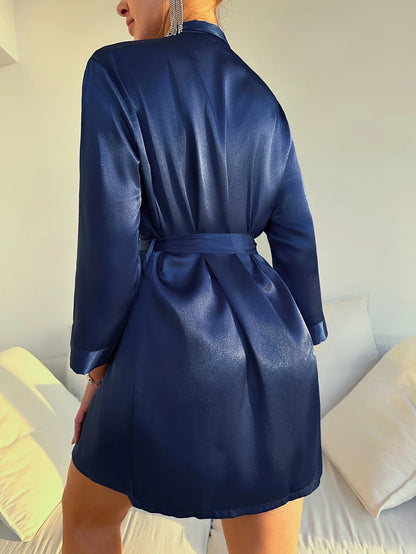 Silk Tie-Waist Short Robe L