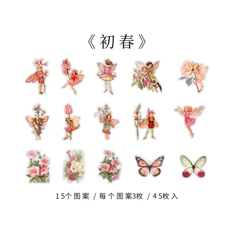 45Pcs/Box Waterproof PET Fairy Butterfly Stickers