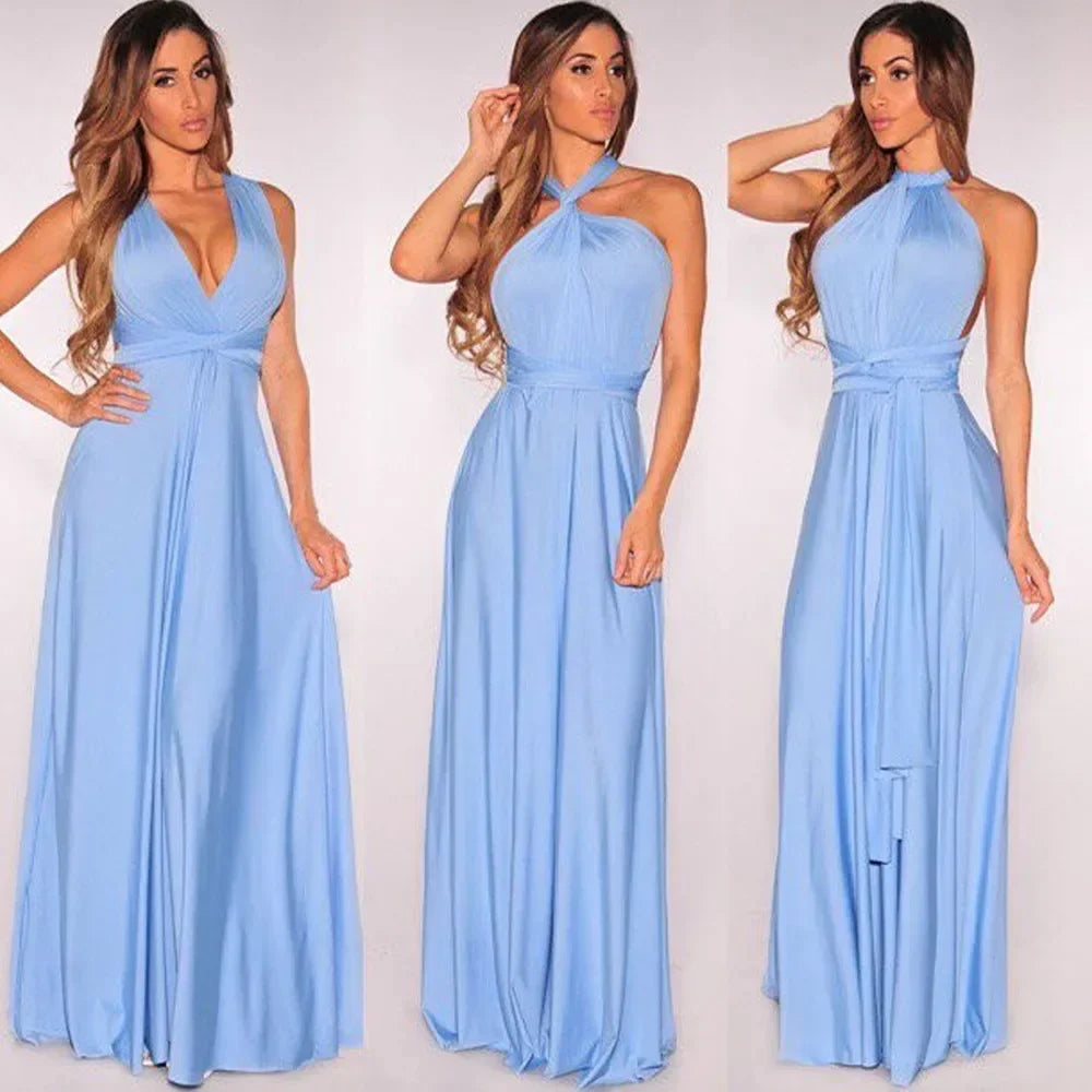 Multi-worn V-neck Vestidos De Fiesta Long Sexy Maxi Dress