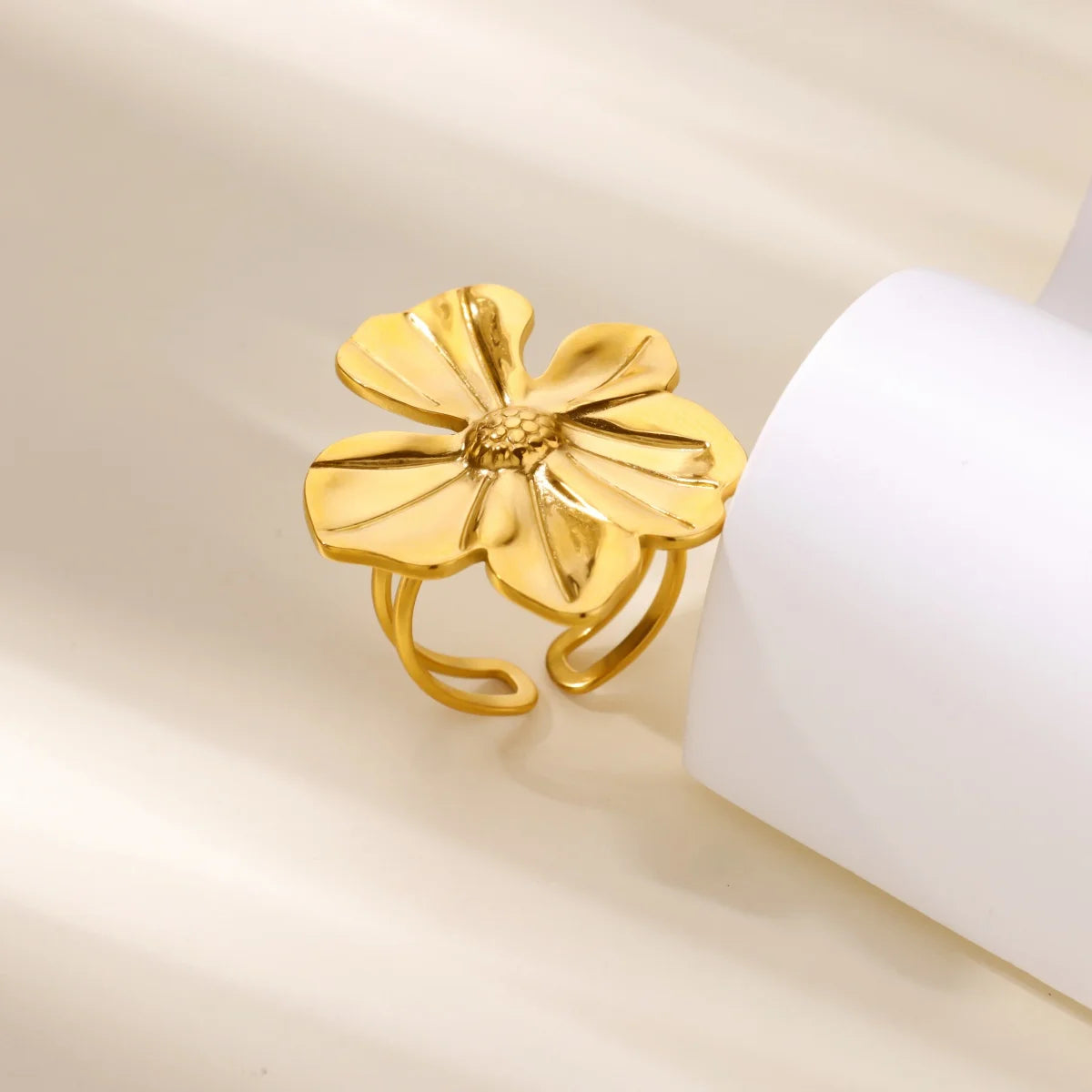Gold Color Stainless Steel Delicate Flower Rings
