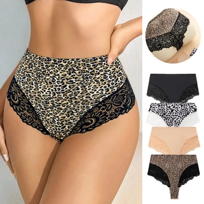 Stretchy High-Waist Thongs Sexy Lingerie Leopard Set