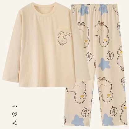 Thin Long-Sleeved Big Yards Cartoon Loose Pajamas Set