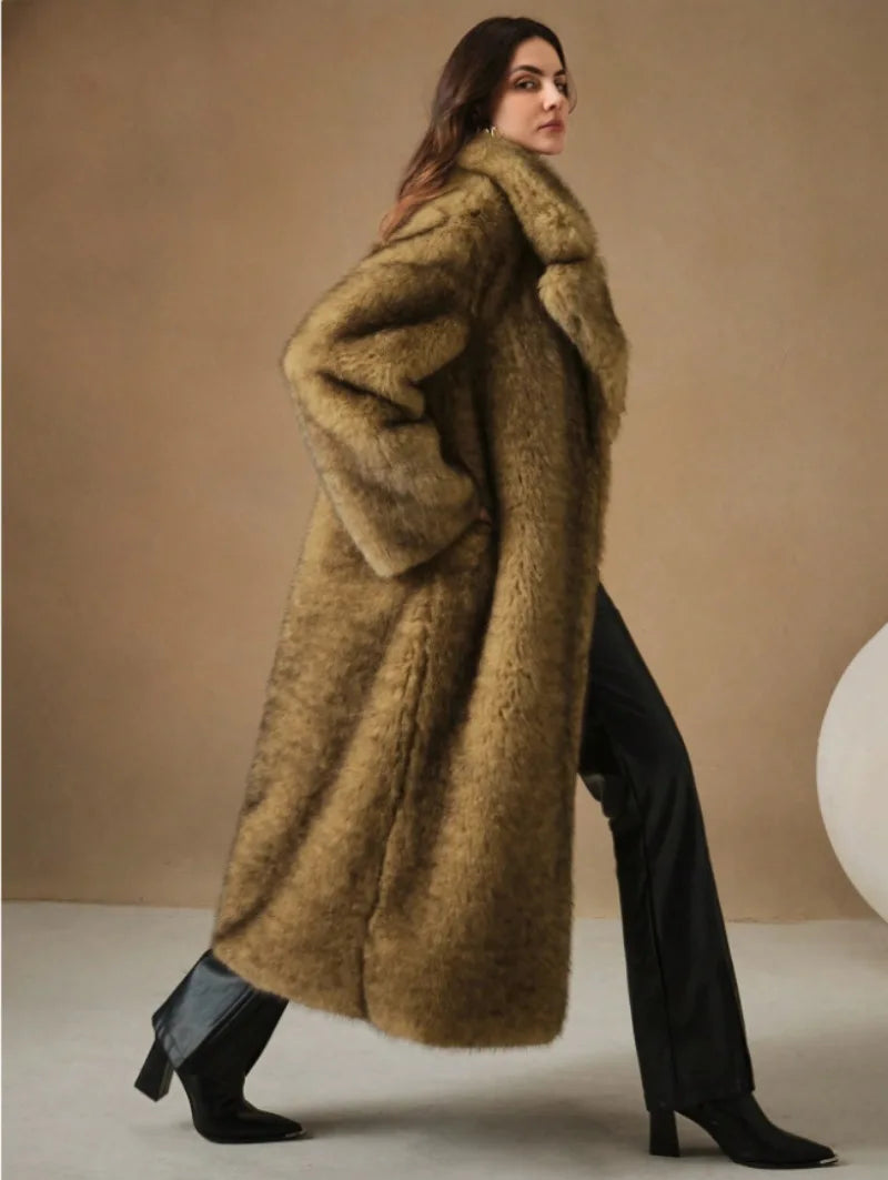 Winter Eco Faux Fur Gradient Fluffy Long Artificial Fur Coat