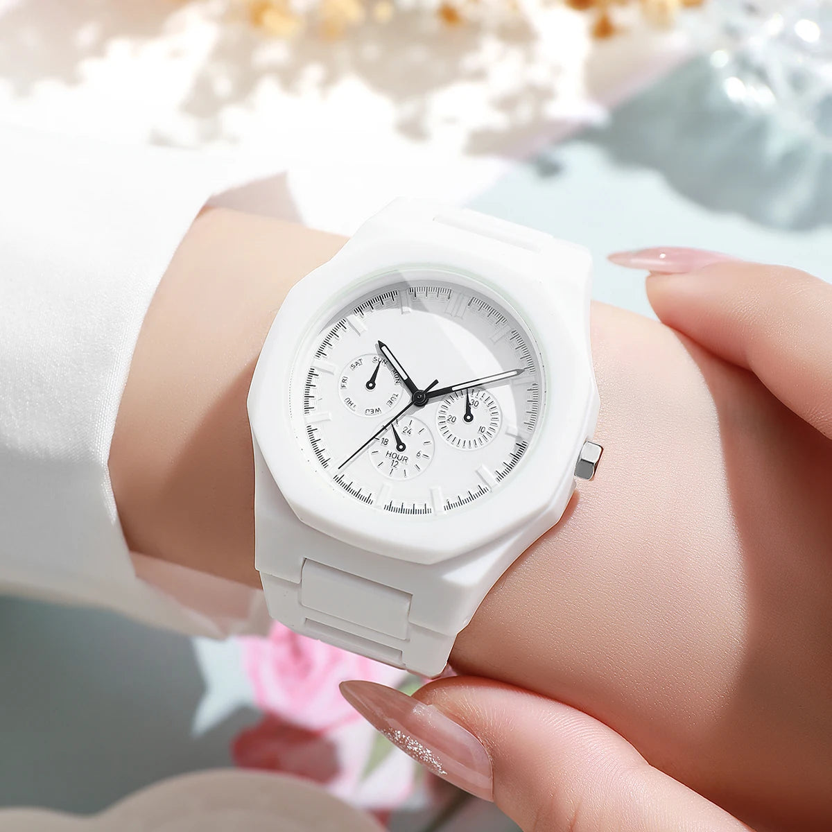 Imitation Three-eyes Dial Quartz Plastic  Band Watch
