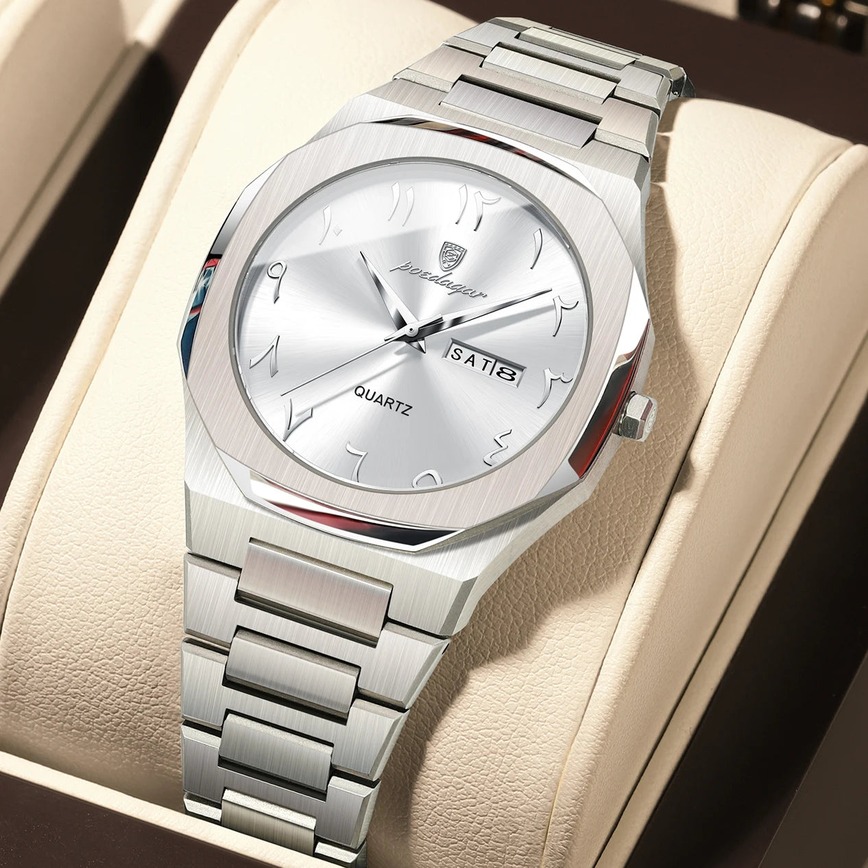 Elegant Quartz Stainless Steel Luxury Wristwatch